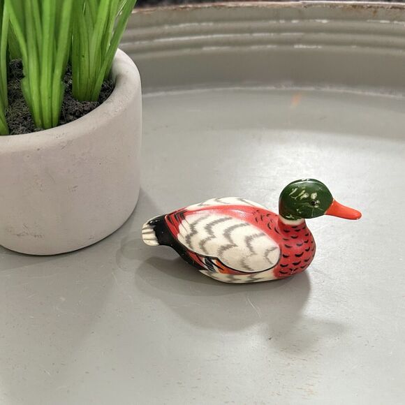 Vintage Mini Duck Figurine 3" Mallard Hard Plastic Made in Hong Kong - Picture 3 of 5